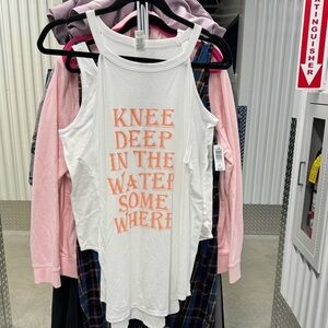 “Knee Deep in the Water Somewhere” High Neck Cotton Halter Top, White | size XXL